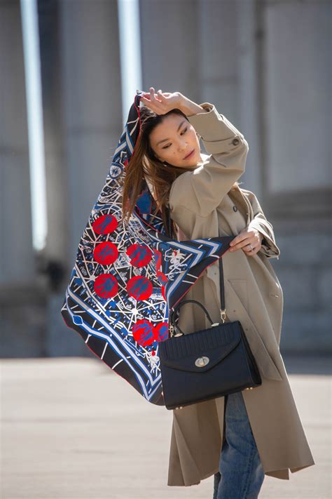 wearing hermes scarf|hermes scarf street style.